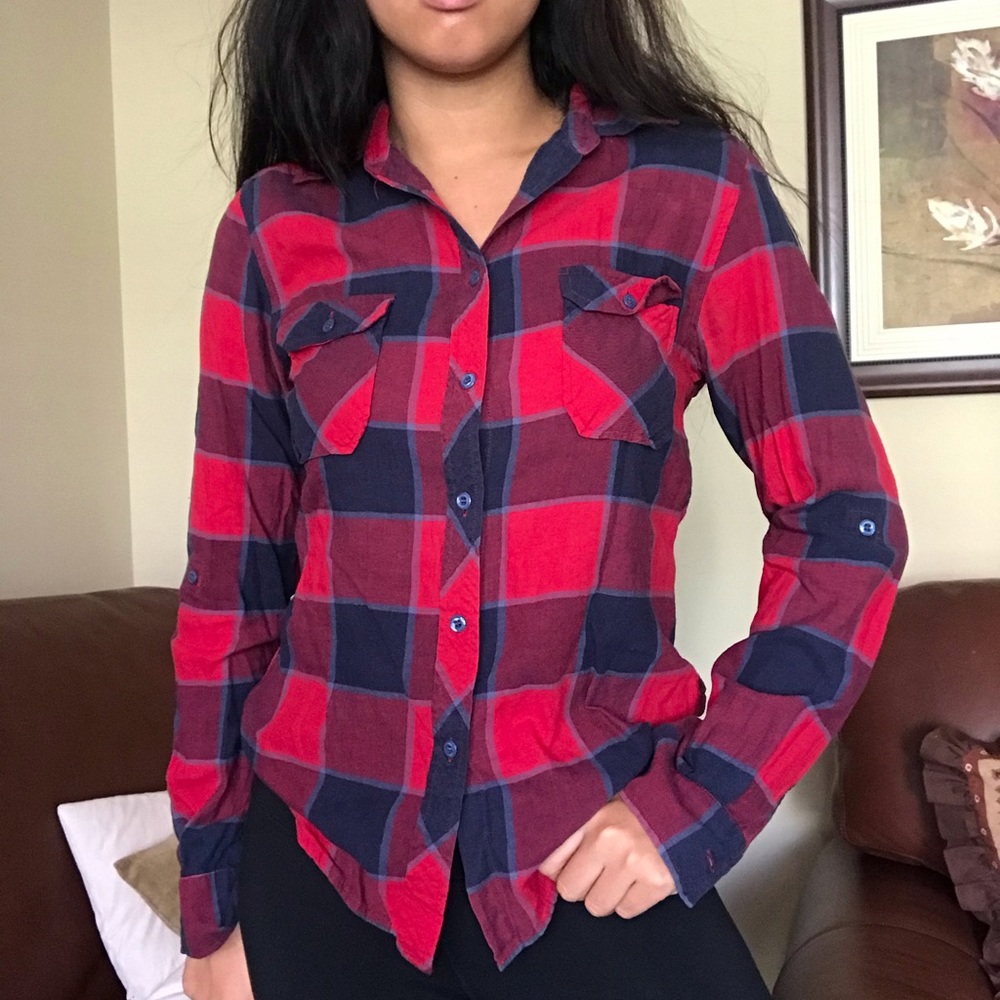 BDG Urban Outfitters Red Blue Cozy Flannel Button Down Shirt Top Small